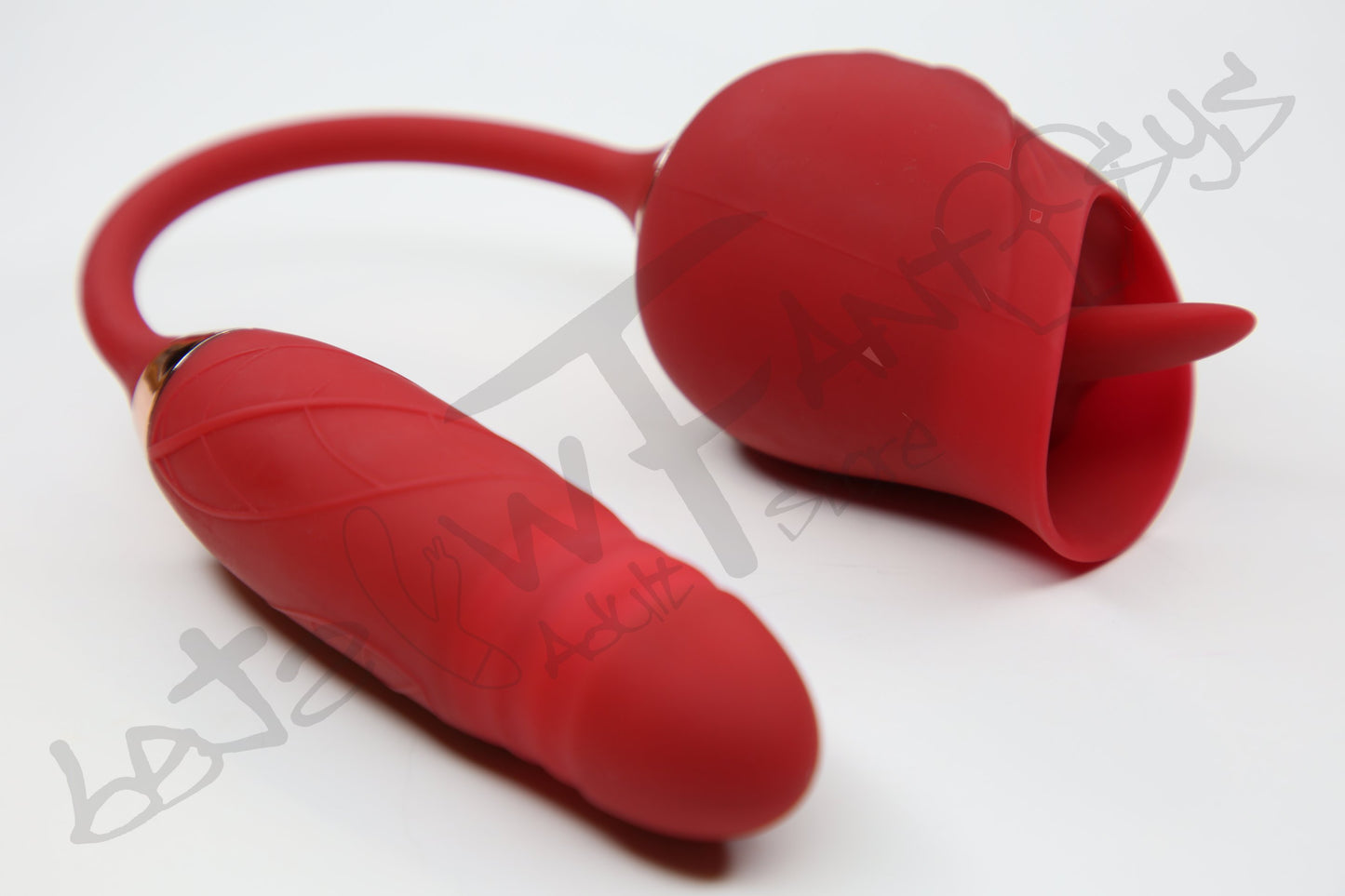Rose tongue vibrator with thrusting dildo