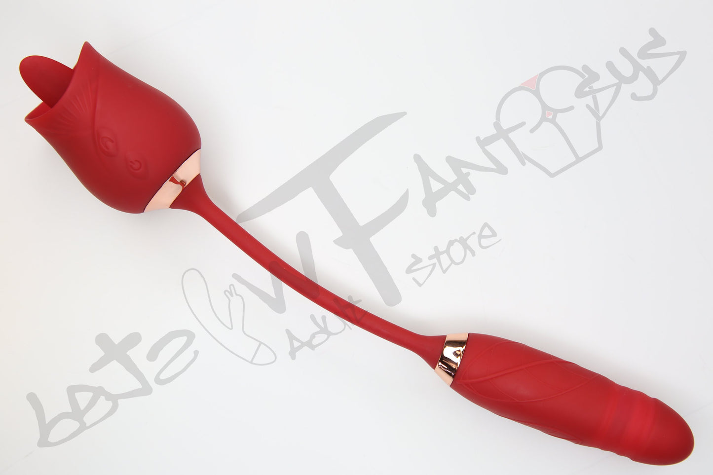 Rose tongue vibrator with thrusting dildo